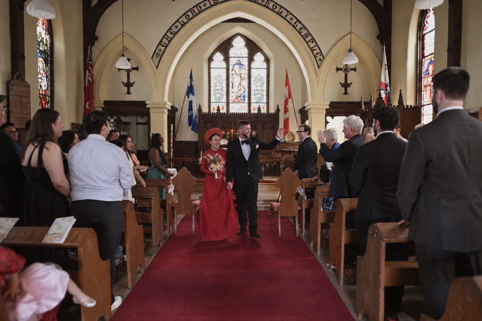 Thu and Simon's recessional in Rougemont, Quebec