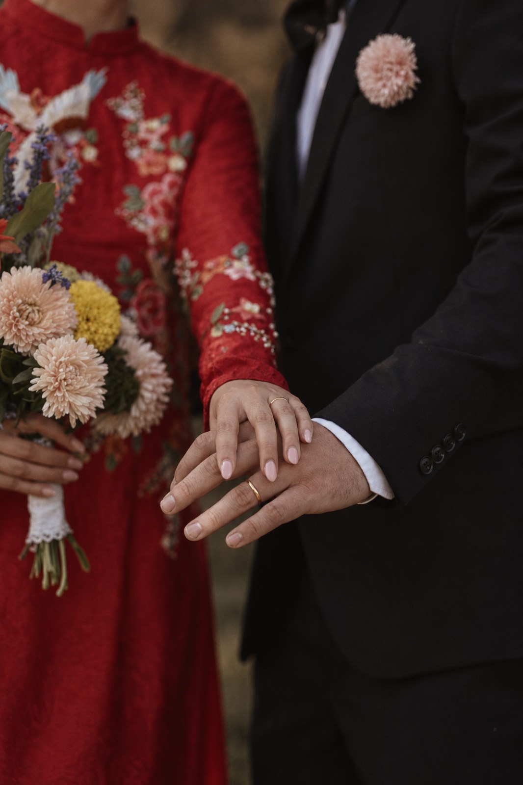 Thu and Simon's hands during their wedding in Rougemont, Quebec