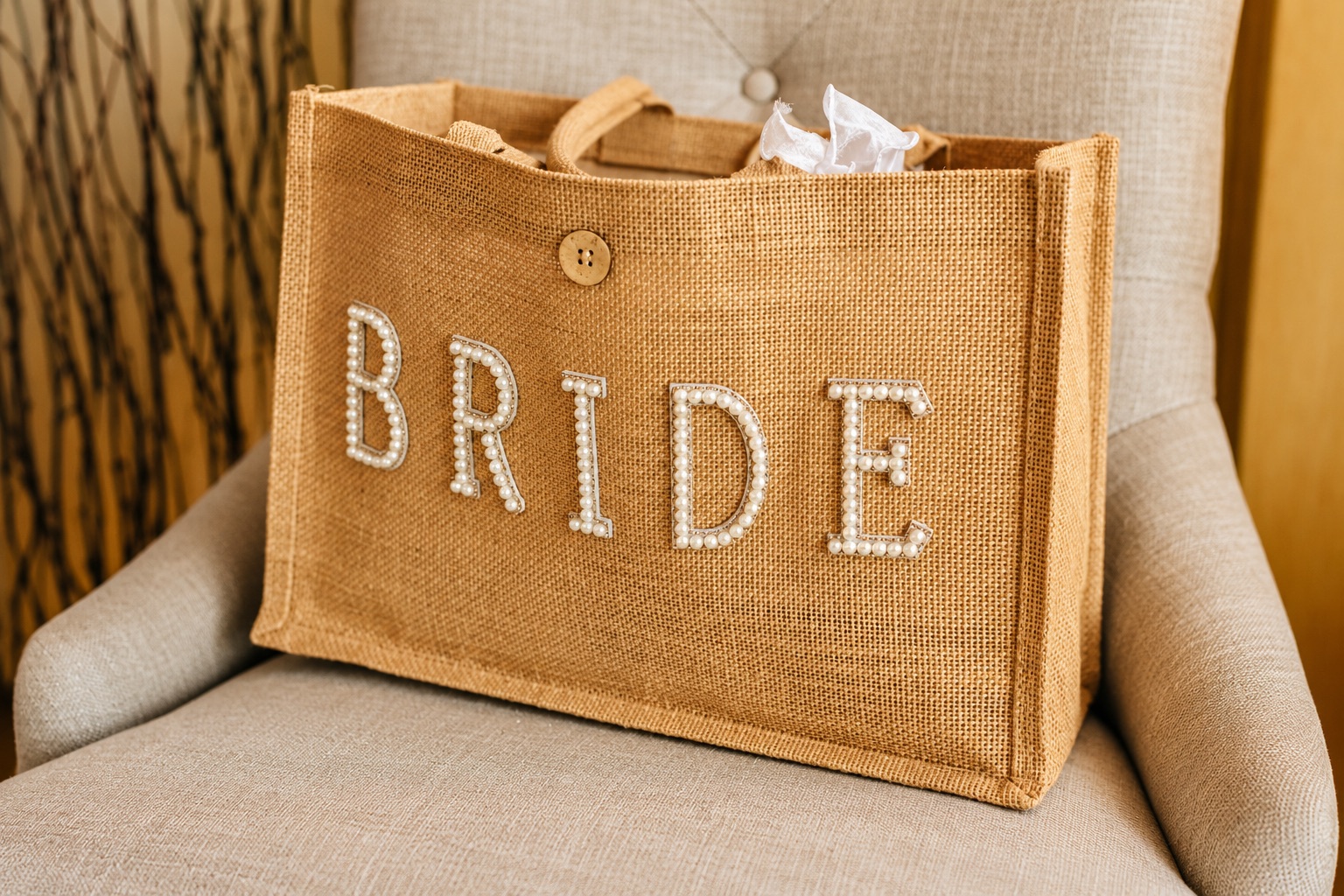 Jaci's bride tote during getting ready in Watertown, Upstate New York