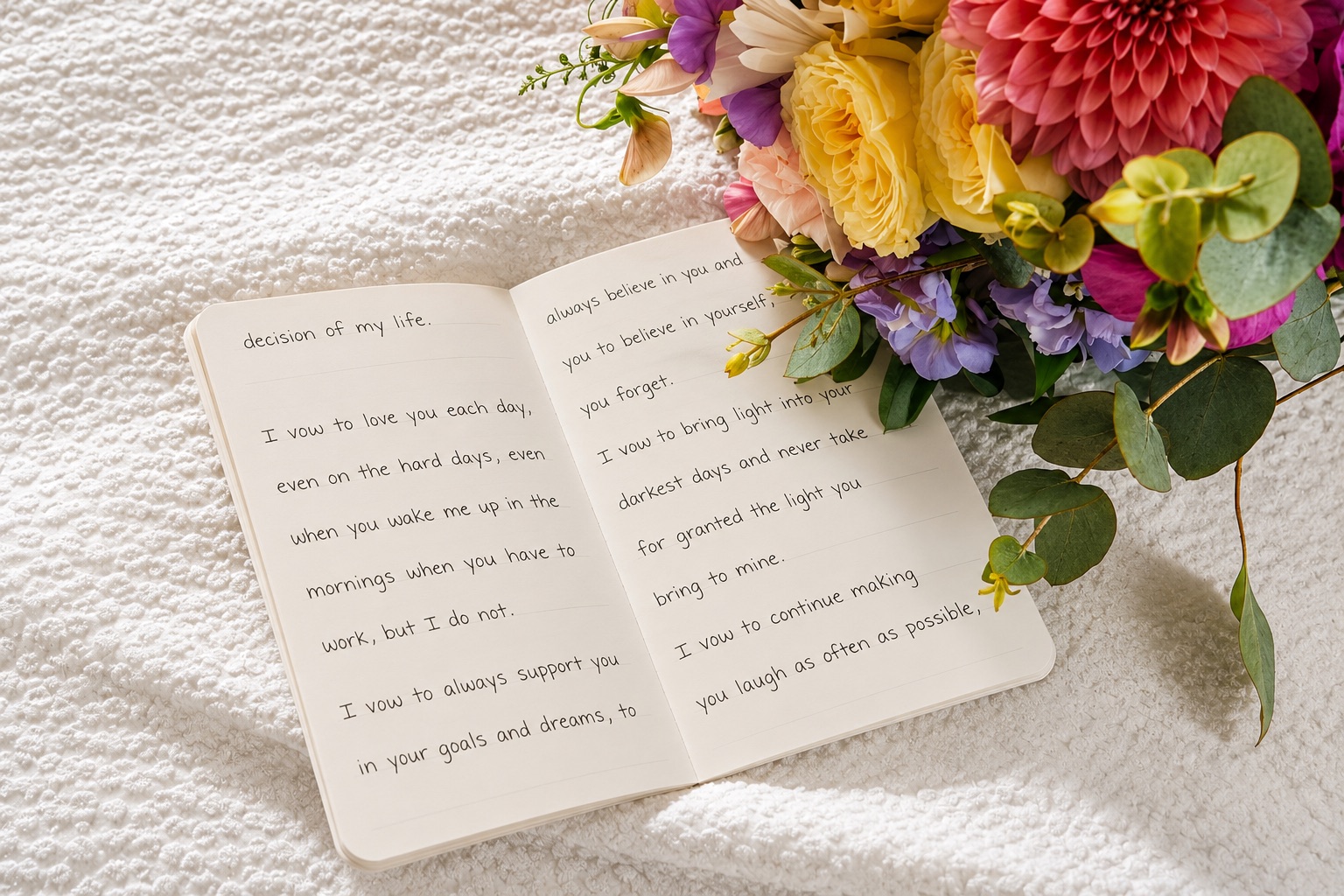 Handwritten vows and the bridal bouquet in Watertown, Upstate New York
