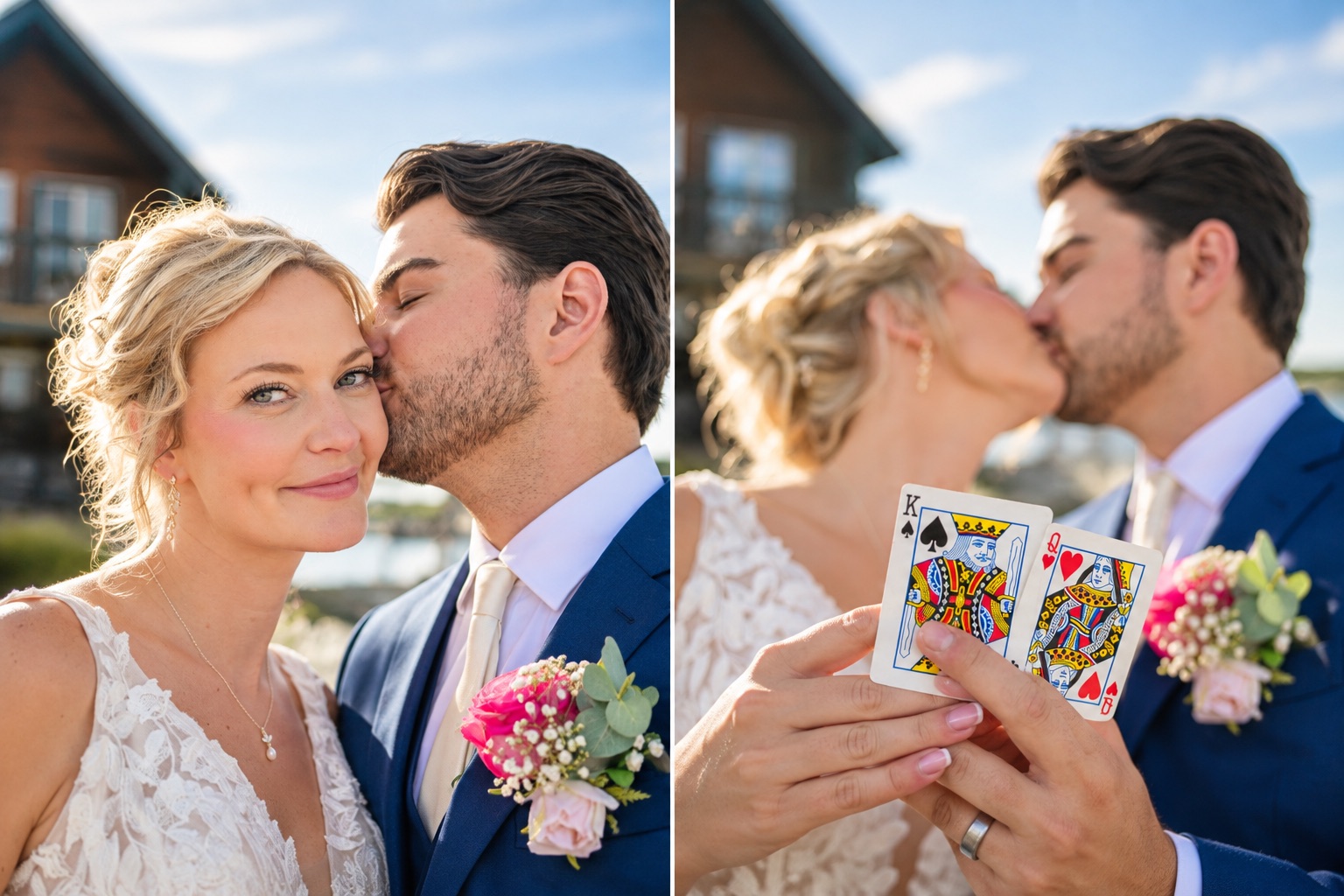 Jaci and Vincent in a two-frame portrait with playing cards in Watertown, Upstate New York