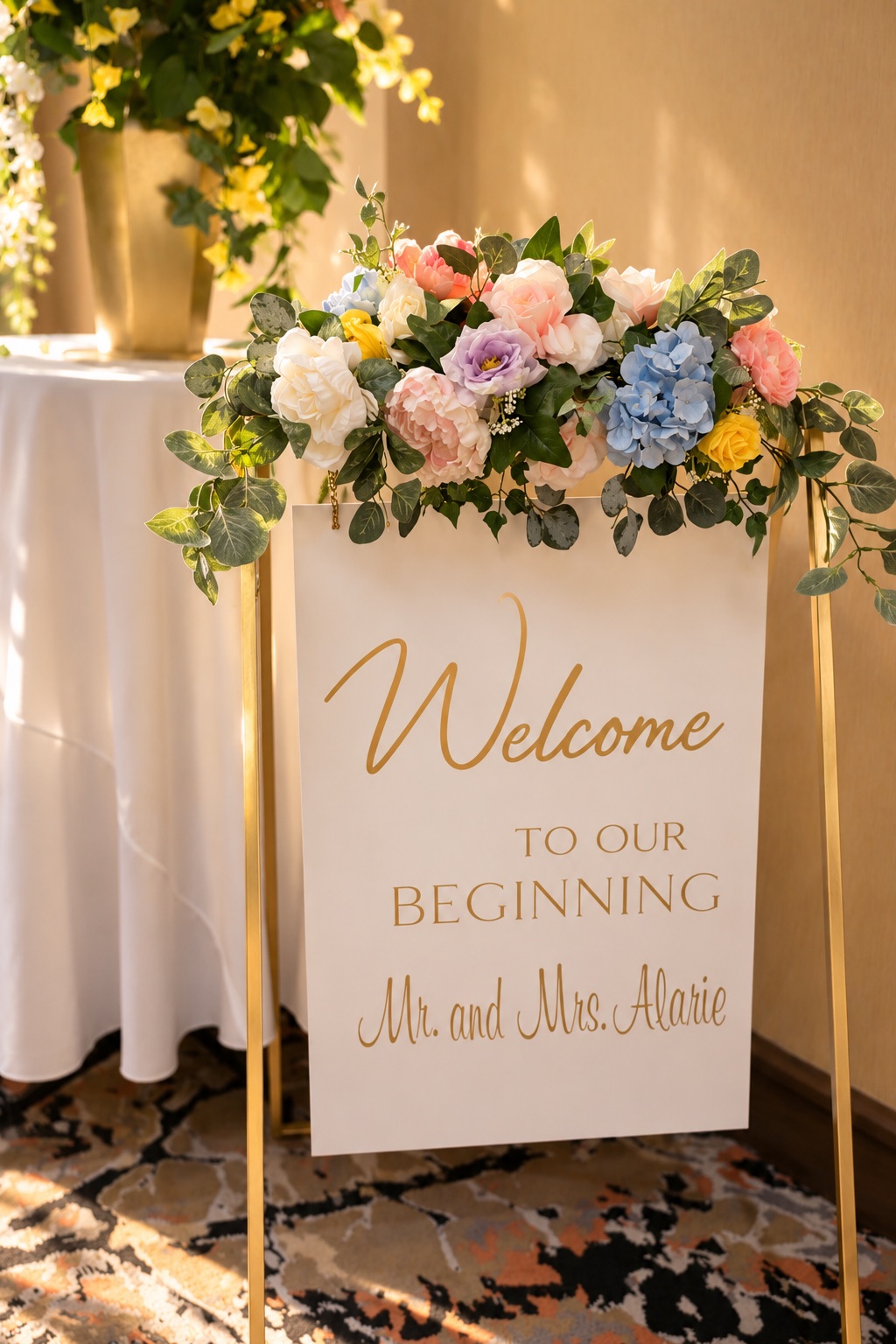 The wedding welcome sign in Watertown, Upstate New York