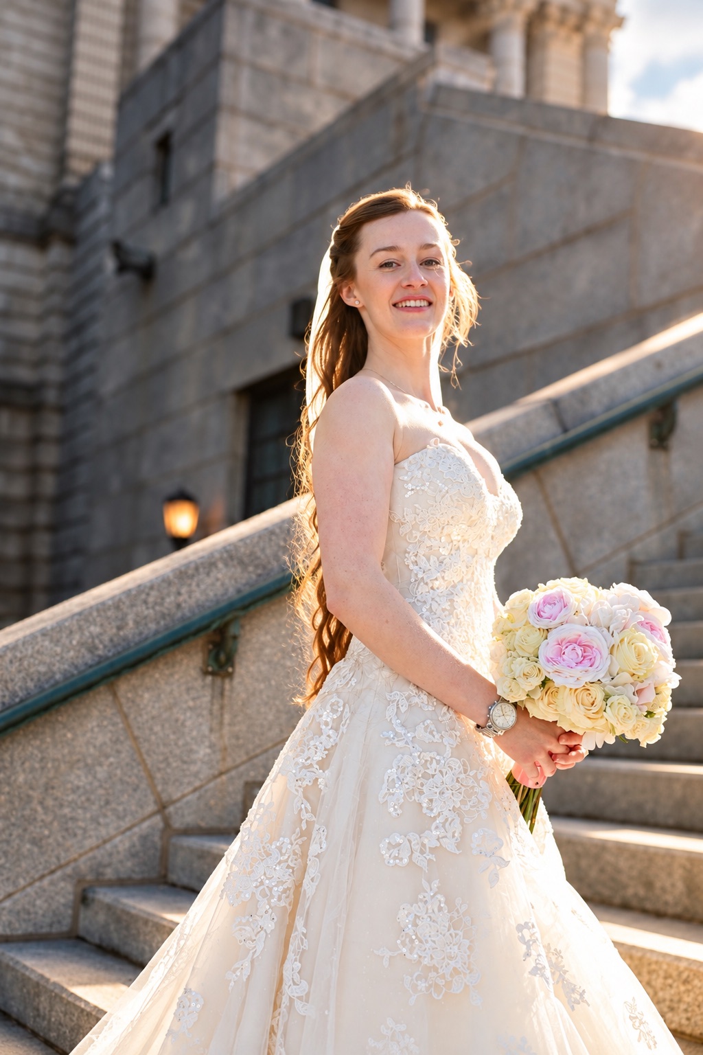 Jenna on the stone steps