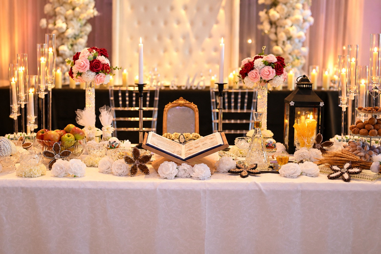 The candlelit table at Jenna and Pouya's reception