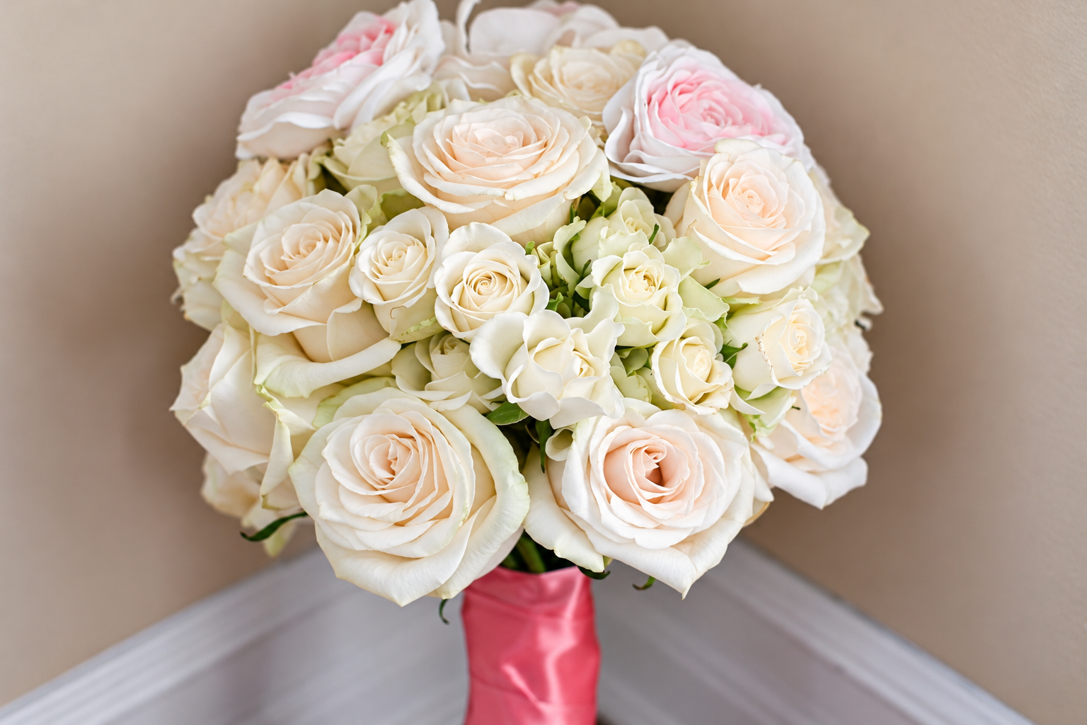 Ivory and blush rose bouquet at Jenna and Pouya's wedding