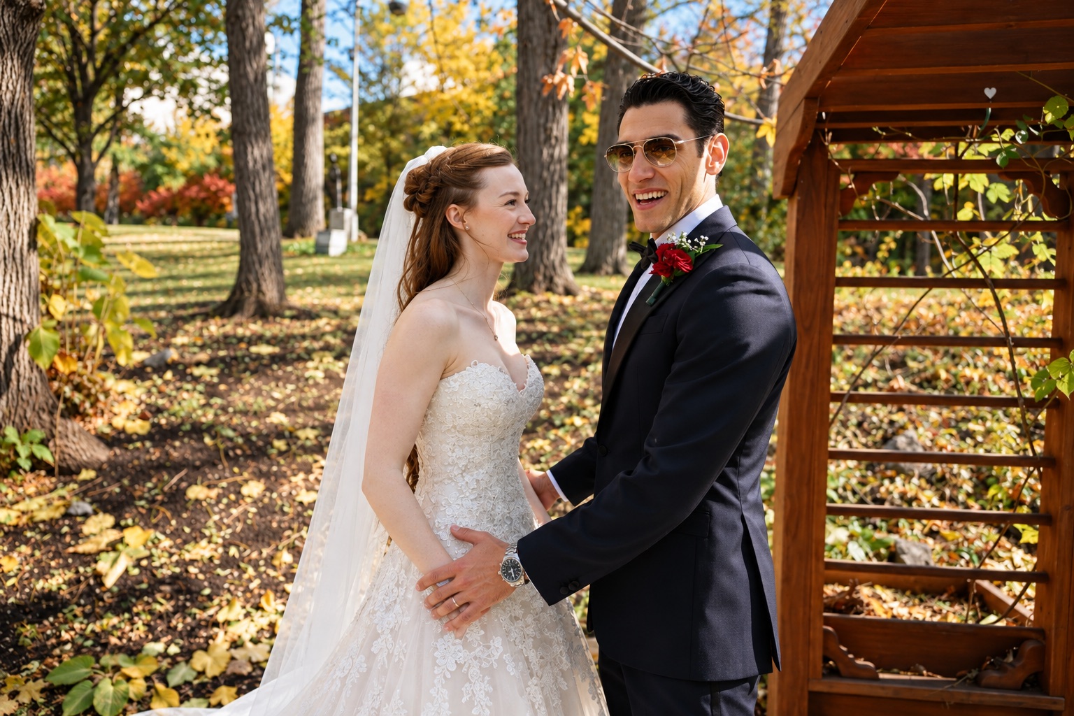 Jenna and Pouya in a joyful autumn portrait