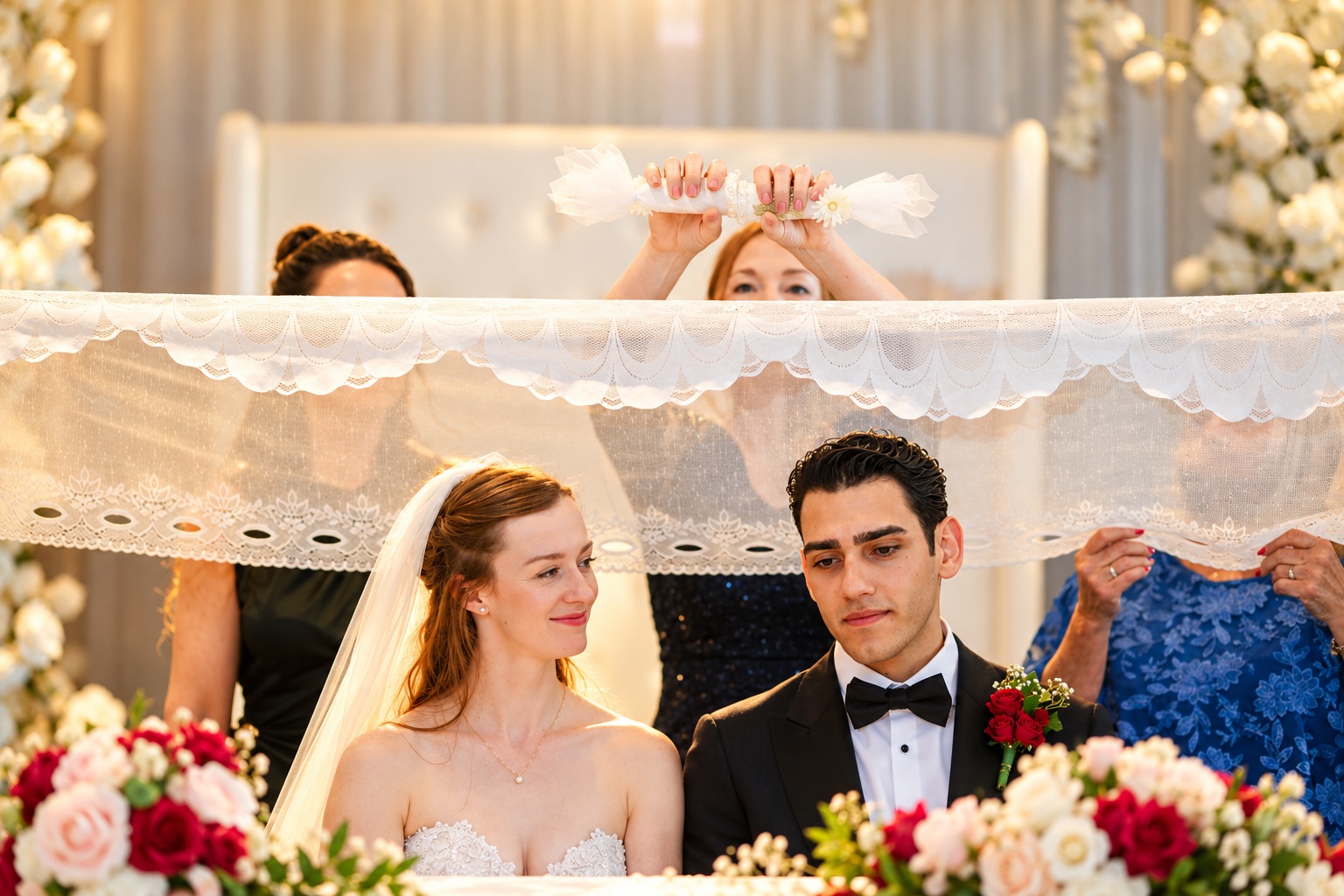 Jenna and Pouya under the Sofreh Aghd lace