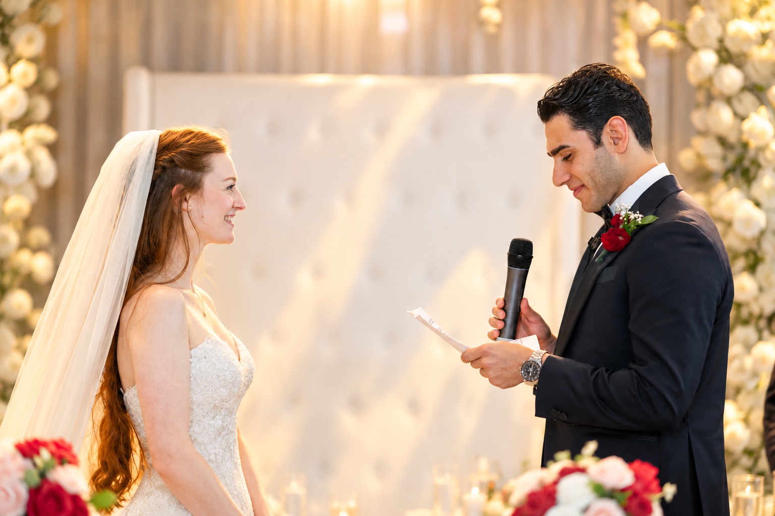 Pouya reading his vows to Jenna