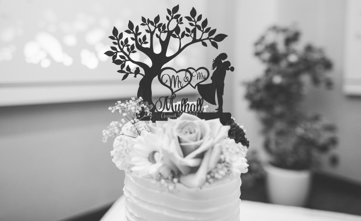 Wedding cake with Mr and Mrs Mulhall topper