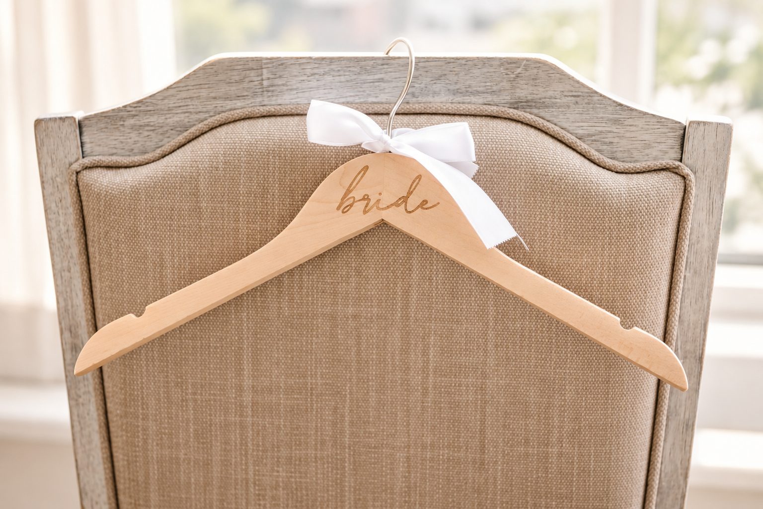Laurie's bride hanger on a chair