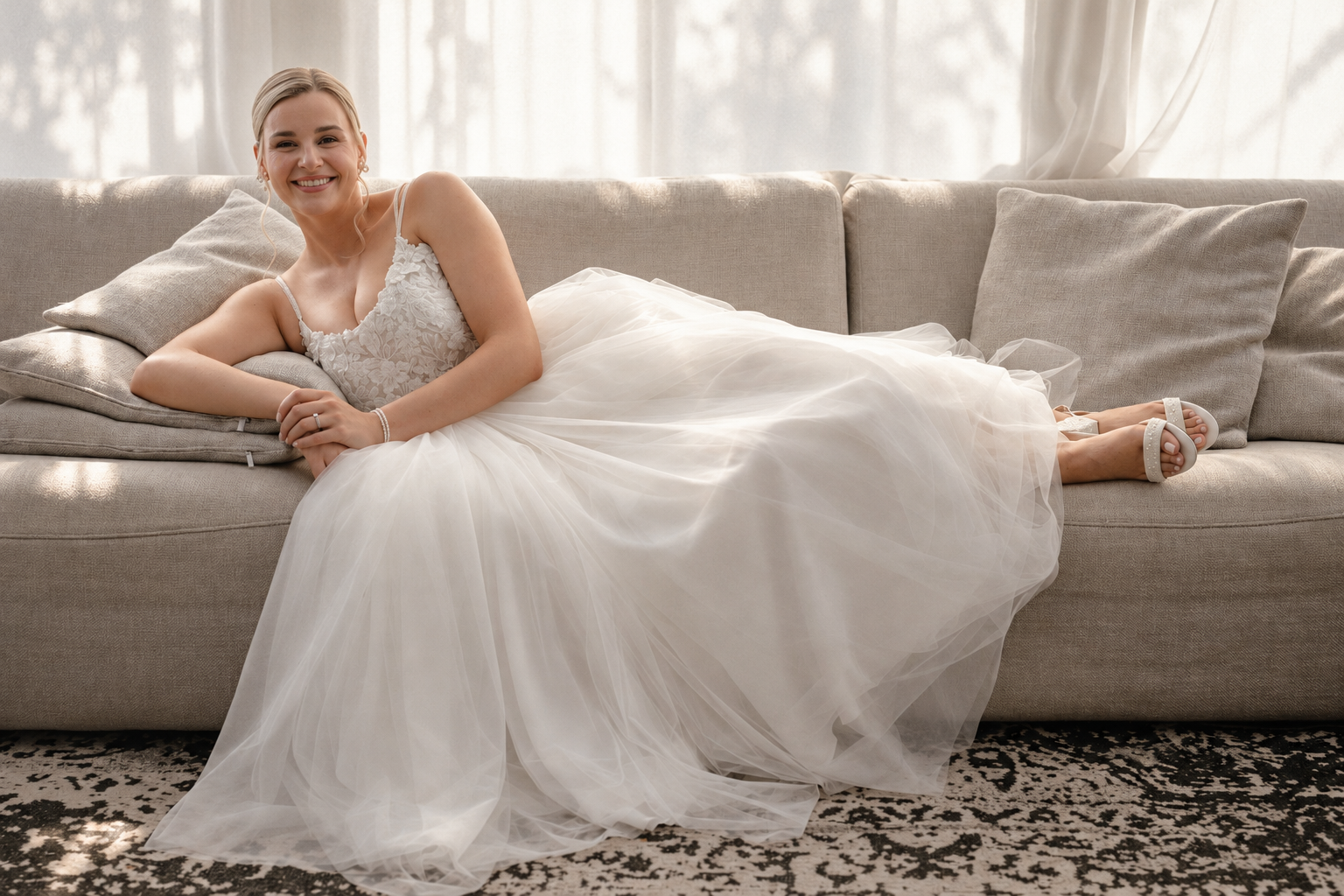 Laurie lying on the sofa before the ceremony