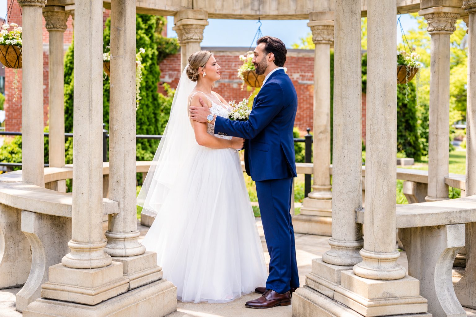 Laurie and Shadi facing each other under the gazebo