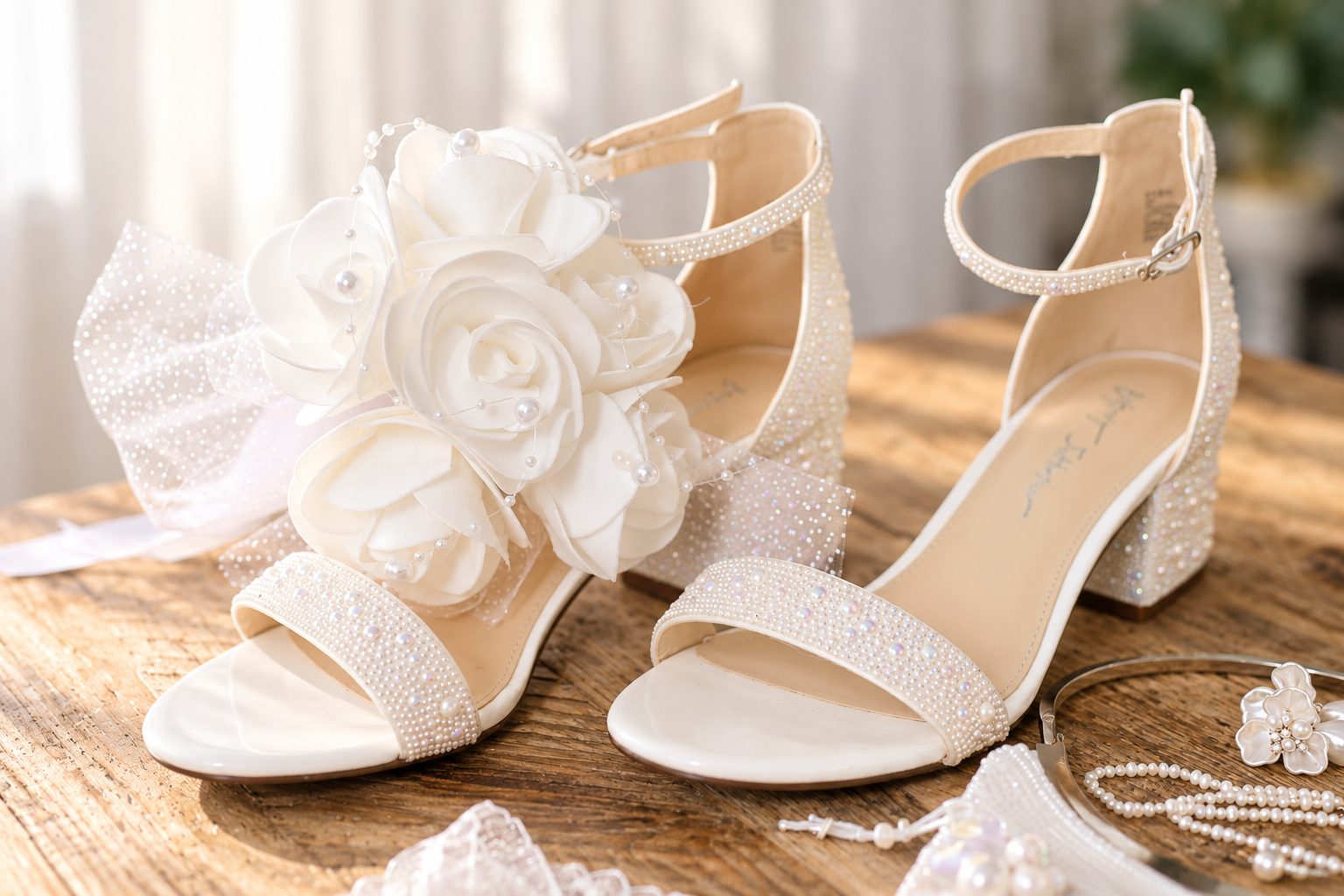 Laurie's pearl bridal shoes