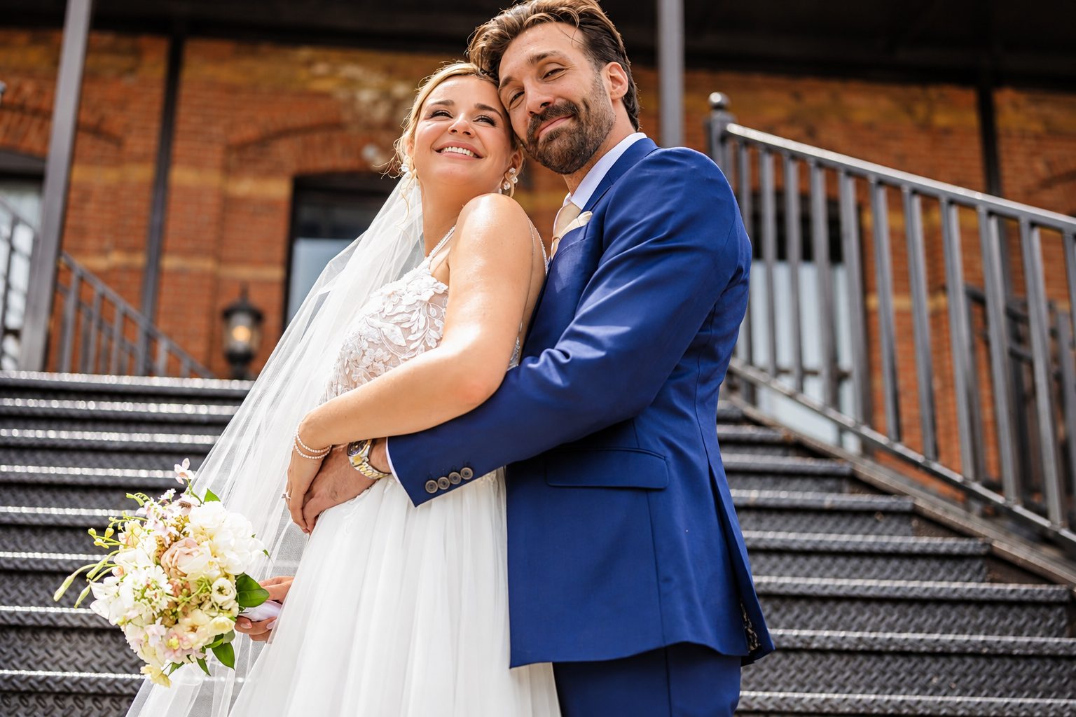Laurie and Shadi by the brick steps