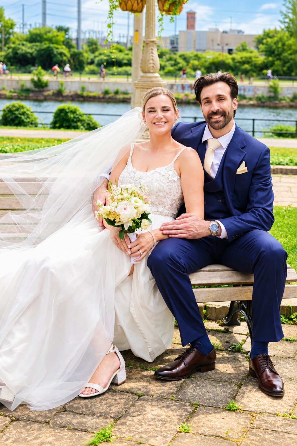 Laurie and Shadi seated on the bench