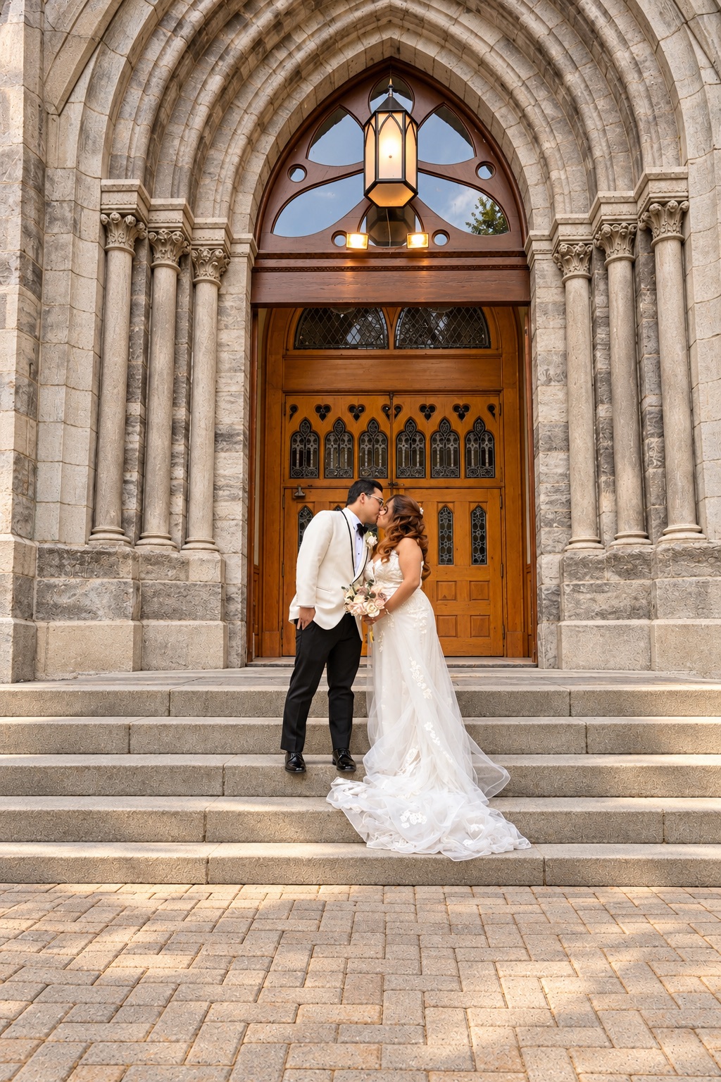 Mae and Daryl kissing on the church steps