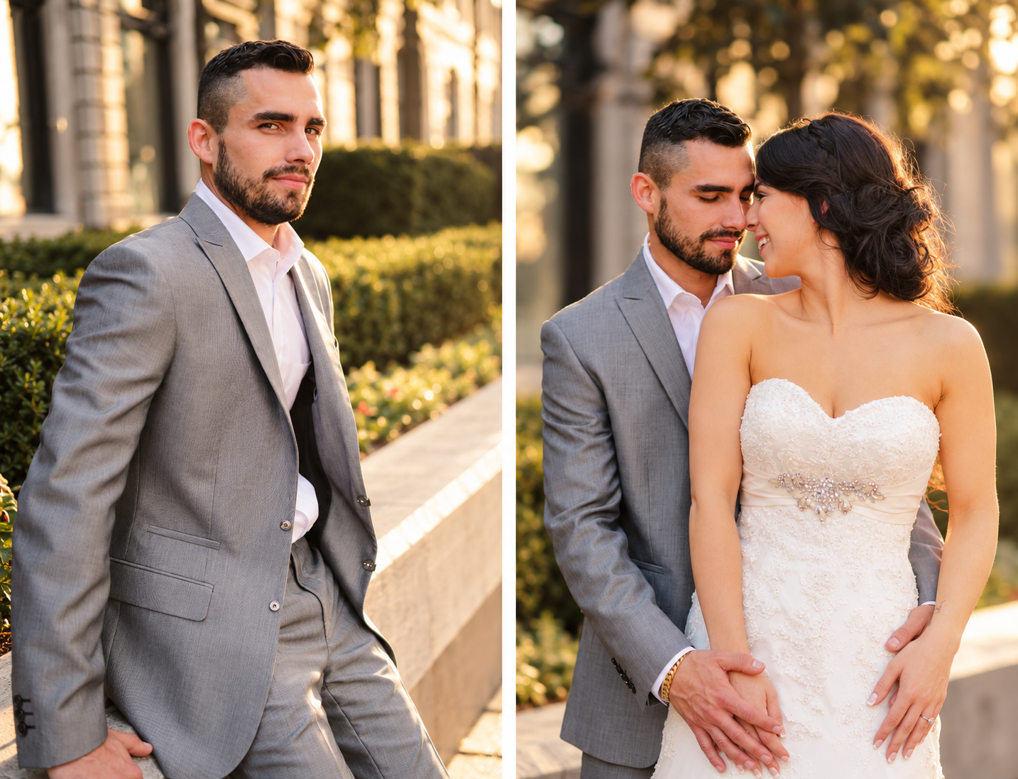 Kevin's portrait and a couple embrace
