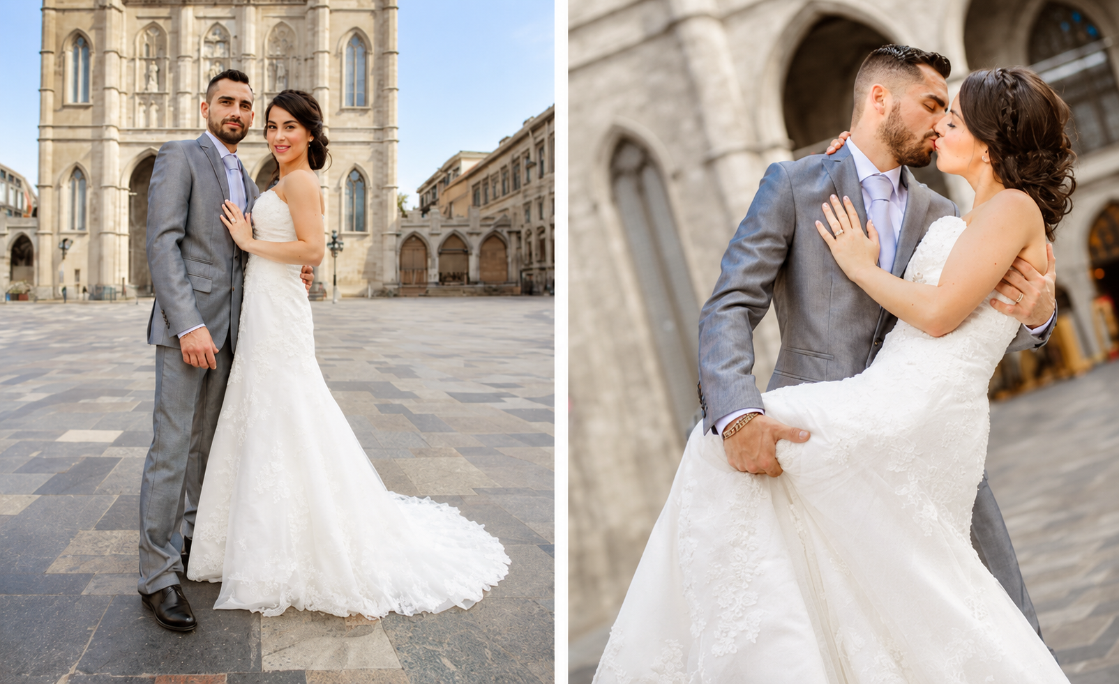 Sara and Kevin portraits and kiss at Notre-Dame Cathedral